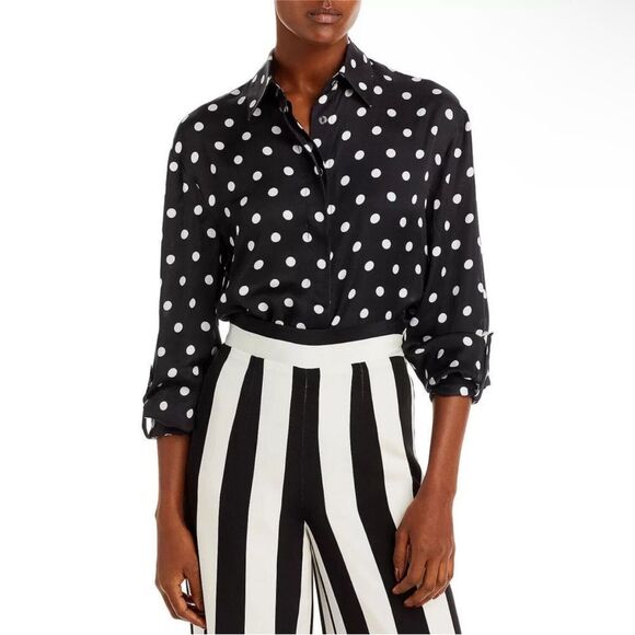 SERGIO HUDSON | NEW Silk Button Down Black/White Polka Dot Blouse Women’s Size M - Picture 1 of 14